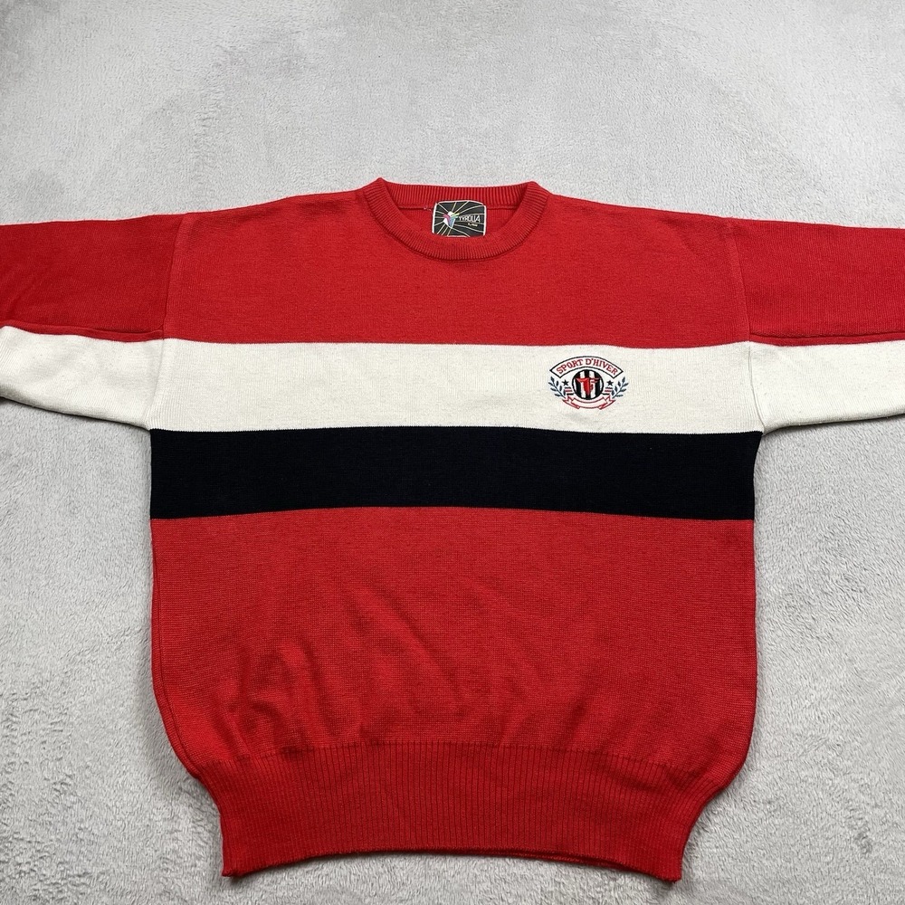 Vintage Tyrolia Sweater Mens Large Red Wool Acrylic Colorblock Ski Winter READ - Picture 3 of 10